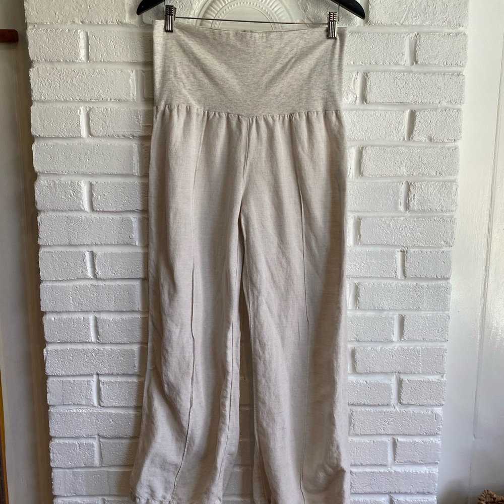JUST LIVING Light khaki Linen Blend Wide Leg Maternity Beach Pants Size Medium